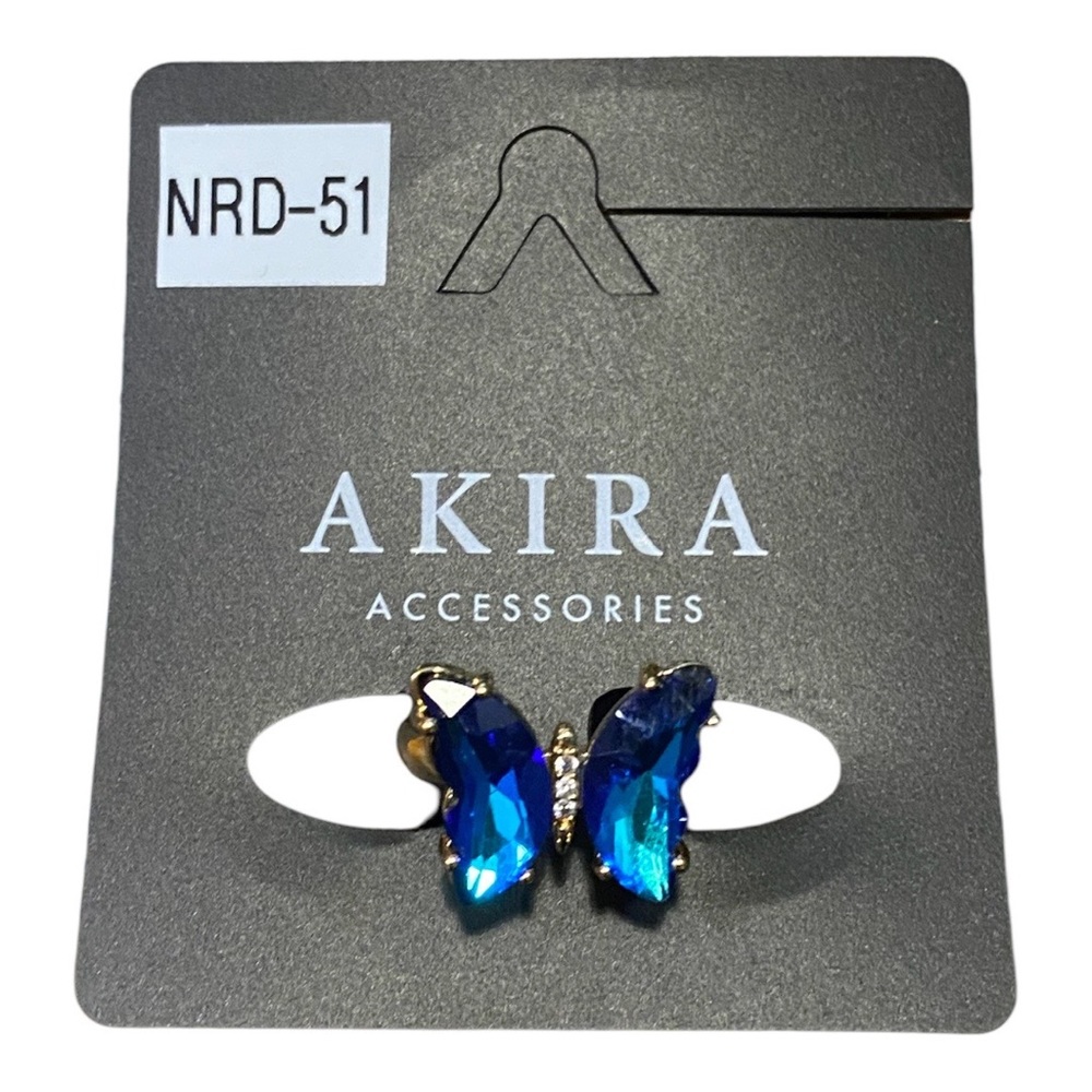AKIRA Blue Crystal Gold Butterfly Ring NWT